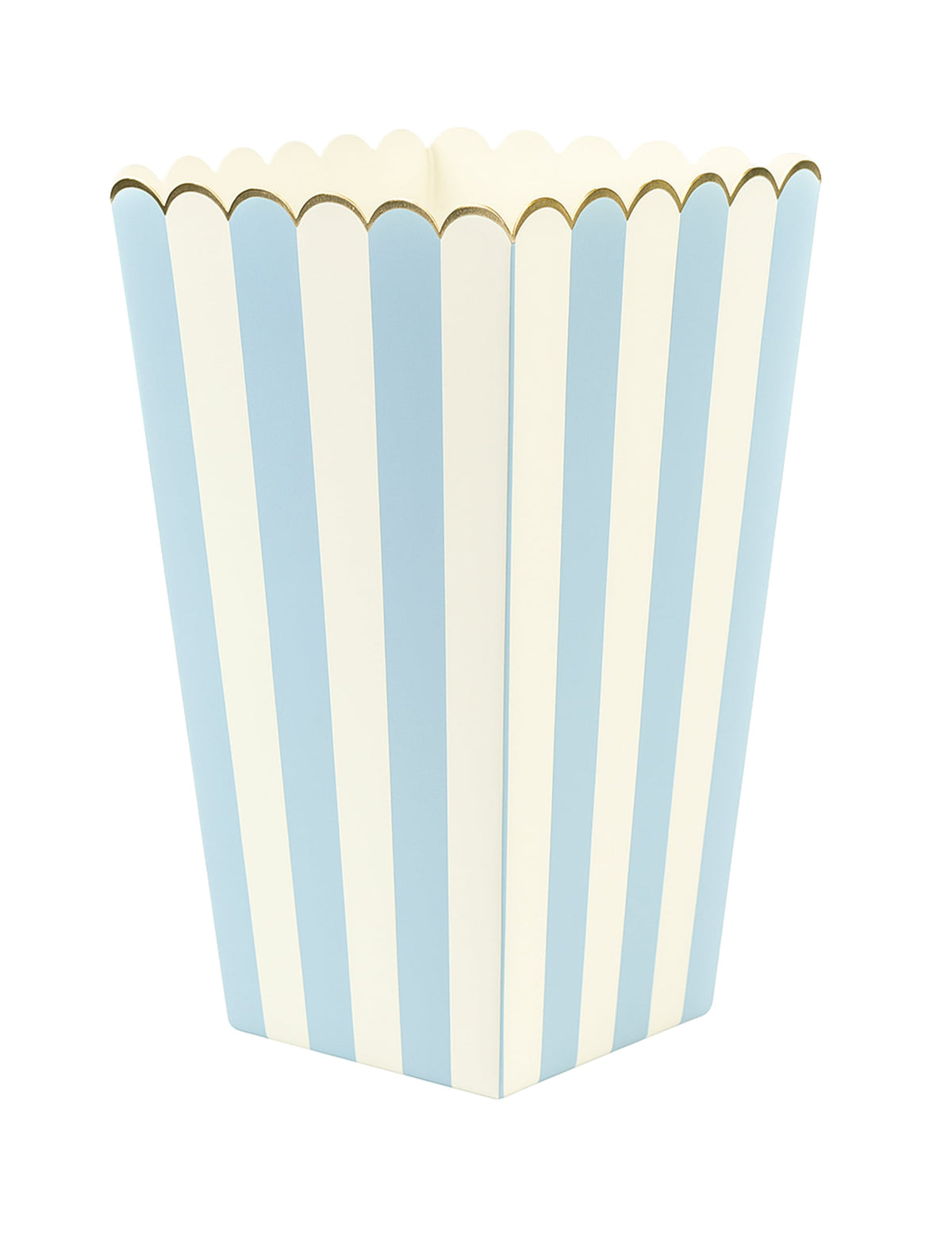 Boîtes à pop corn pour fête bleu pastel et or en carton rayé