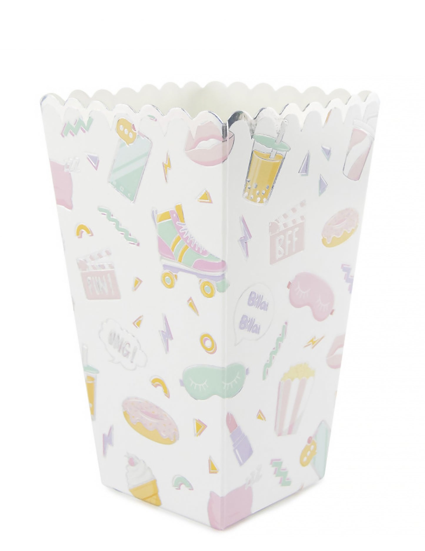 8 mavričnih škatel za kokice za pižamsko zabavo z dekliškim vzorcem