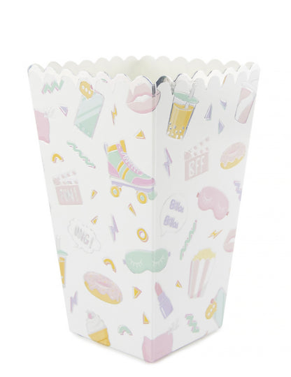 8 mavričnih škatel za kokice za pižamsko zabavo z dekliškim vzorcem