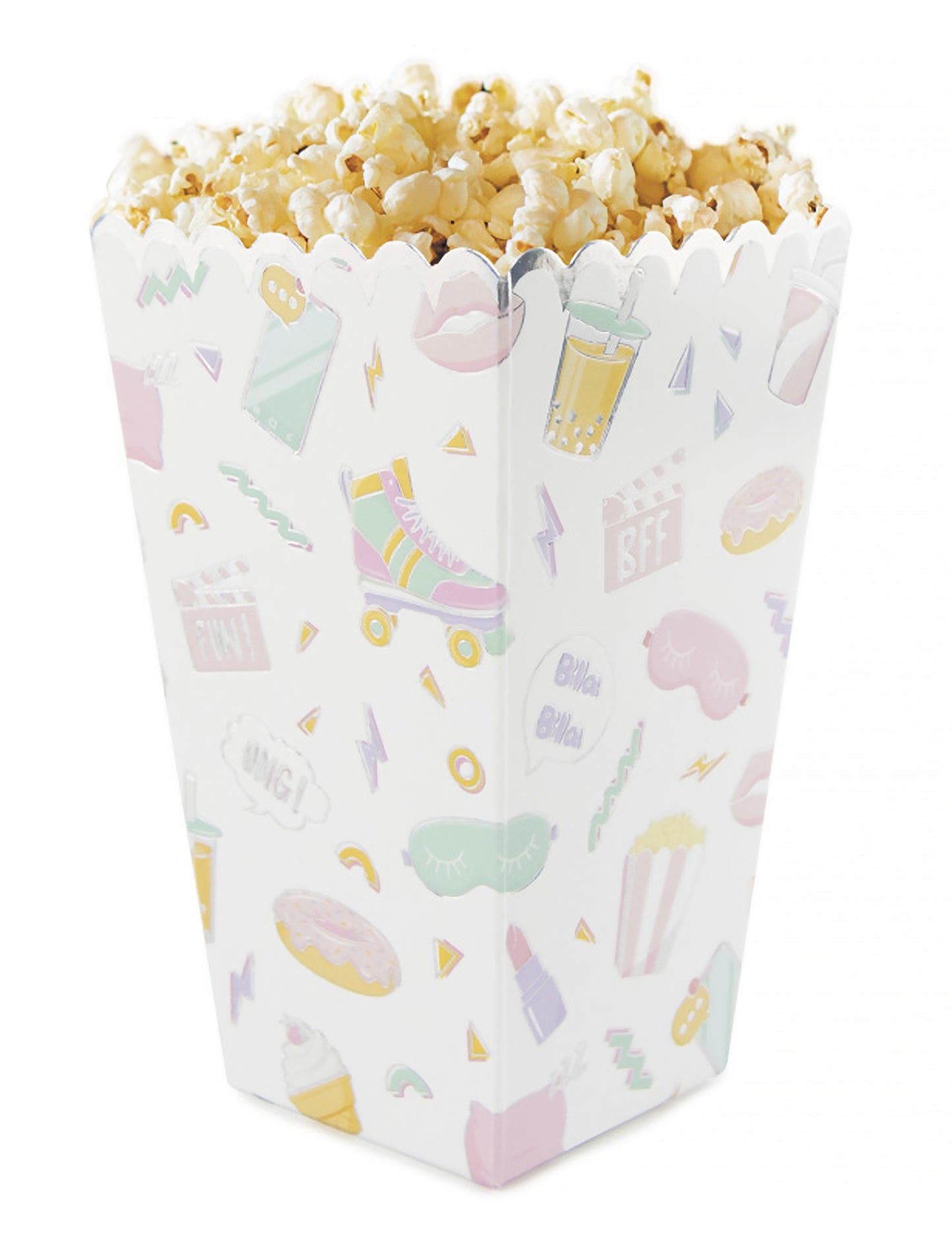 8 mavričnih škatel za kokice za pižamsko zabavo z dekliškim vzorcem