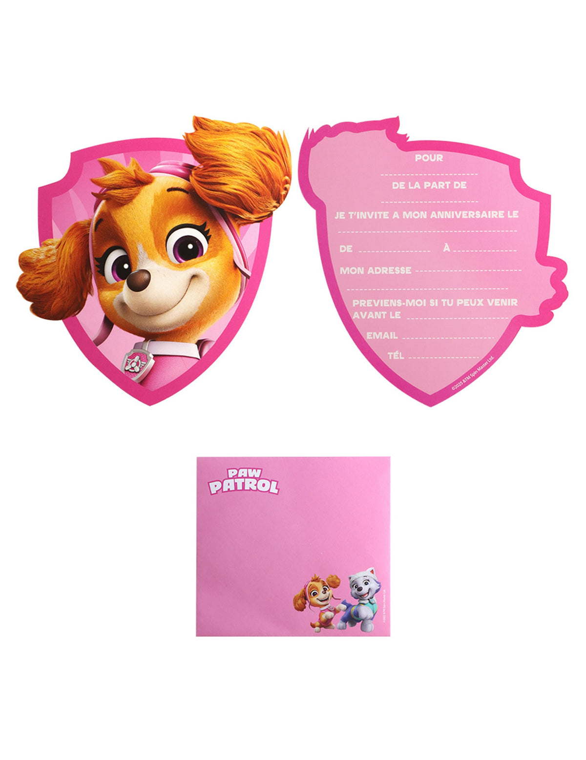 Cartons d'invitation Stella Pat'Patrouille pour enfant rose avec enveloppes