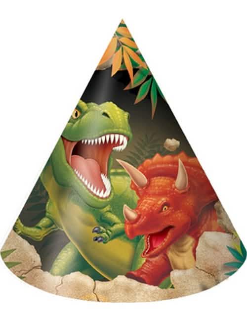 Praznični kartonski klobuki z dinozavri za rojstni dan z T-Rexom in triceratopsom