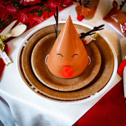 8 kartonskih klobukov Rudolph z rdečim cofom 11 x 17 cm 