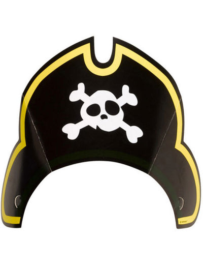 Chapeau de pirate en carton pour enfant noir et jaune avec tête de mort