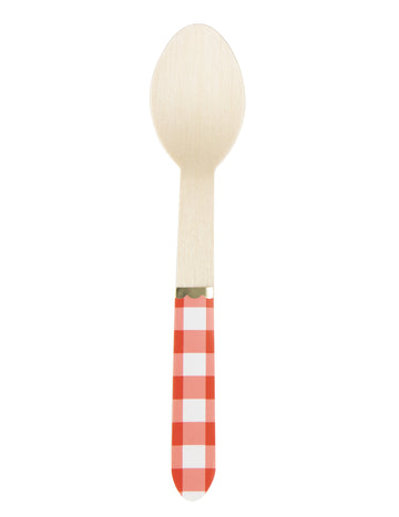 8 rdeče-belih lesenih žlic z vzorcem gingama 16 cm