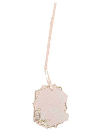 8 boemskih rdečih in zlatih etiket 6 cm s perjem in trakom