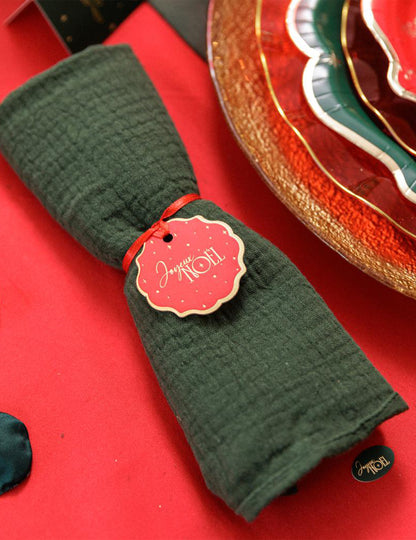 8 étiquettes Joyeux Noël L'Intemporel rouge et or 4,5 cm