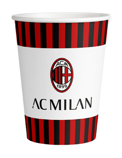 Gobelets en carton AC Milan pour fête rouge et noir avec logo