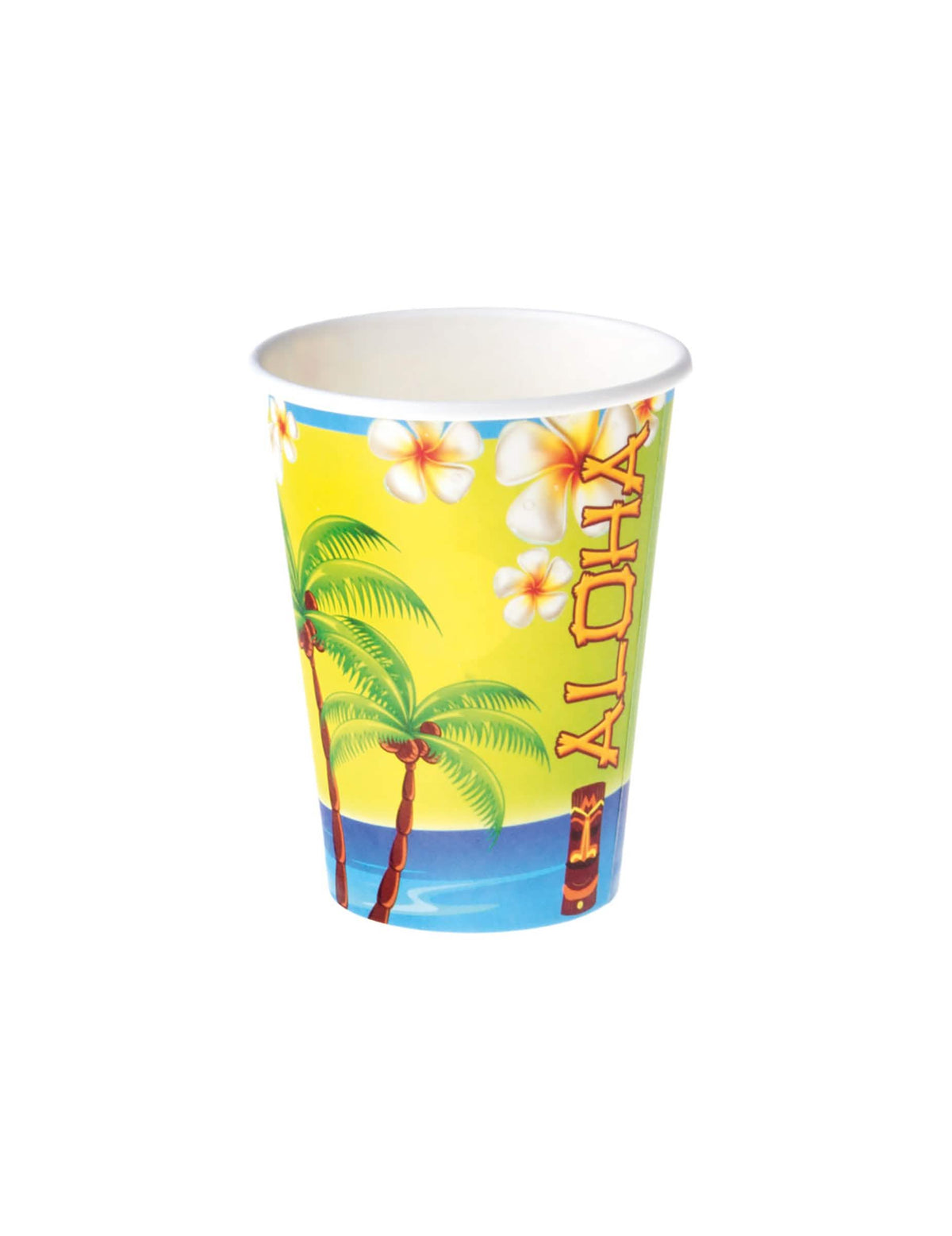Kartonasti kozarčki Aloha za zabavo, rumeni z motivi palm in rož