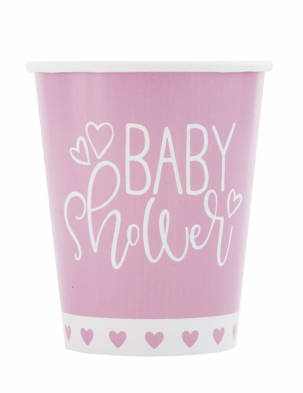 Kartonski lončki za baby shower, rožnati in beli, z motivom srčkov