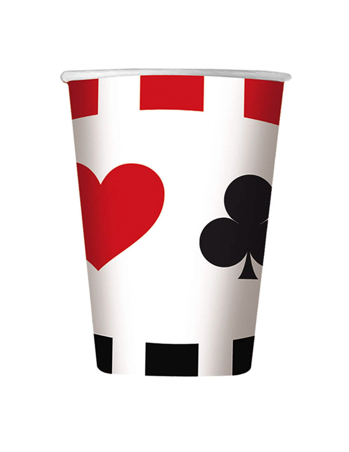 Papirnati lončki z motivom velikega pokra, casino tema, beli z vzorci rdečih in črnih src ter deteljic