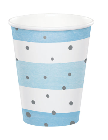 8 modro-belih kartonskih kozarčkov s srebrnimi pikami, 256 ml, črtastih