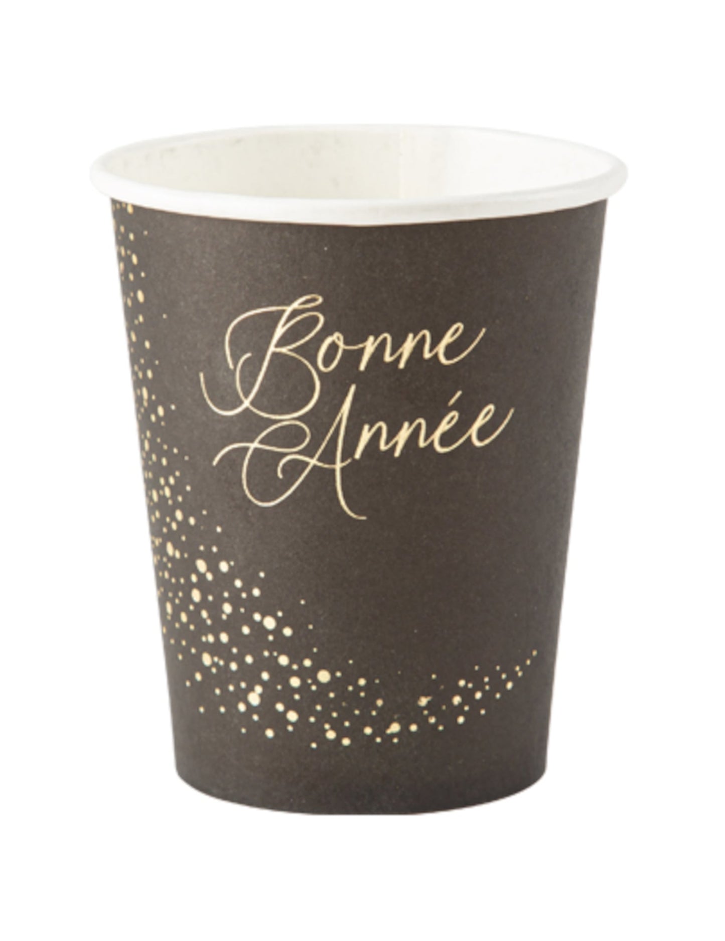 Gobelets en carton Bonne année pour fête noirs et or