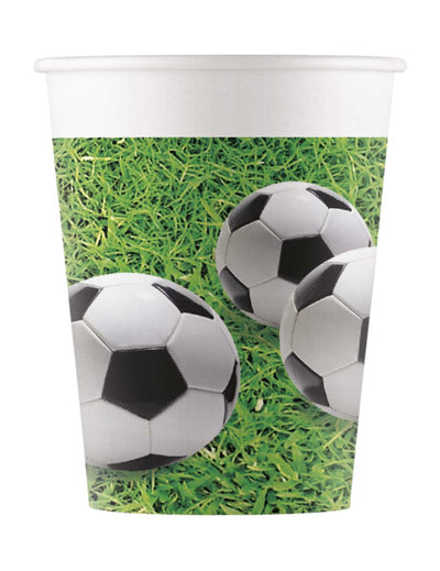Gobelets en carton football party pour enfant blanc et vert avec ballons