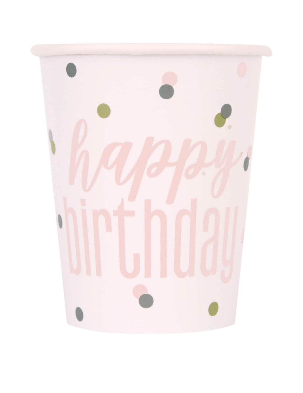 Papirnati lončki Happy Birthday za rojstni dan, beli in rožnati s pikami