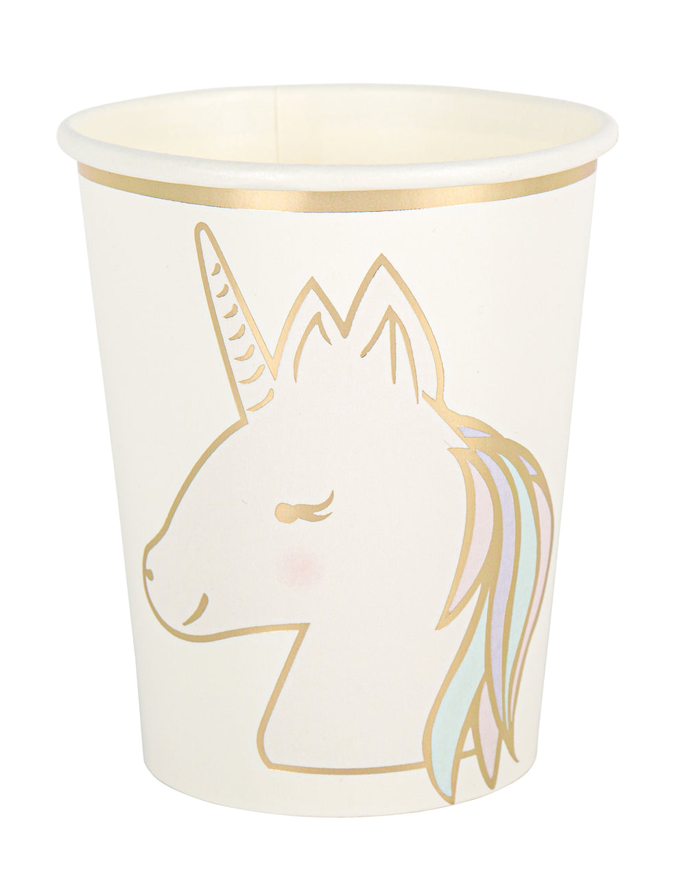 Gobelets en carton licorne pour fête blanc pastel et doré