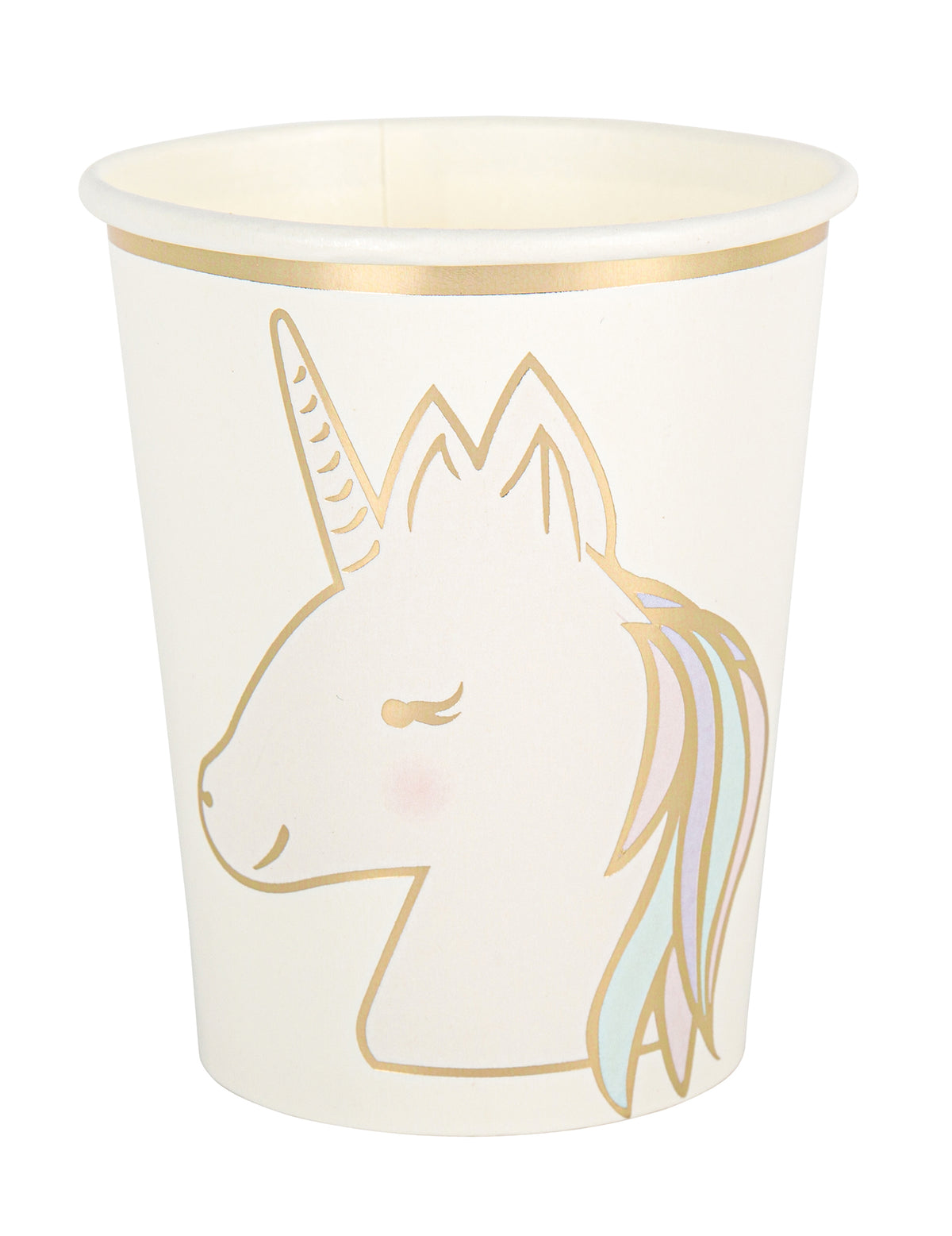 Gobelets en carton licorne pour fête blanc pastel et doré