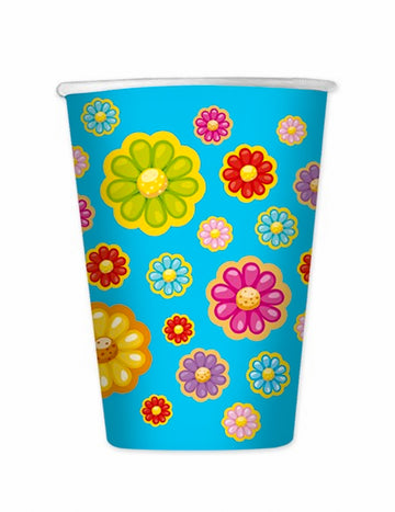 8 kartonskih kozarčkov z vzorcem marjetic, prostornina 200 ml, modri cvetovi