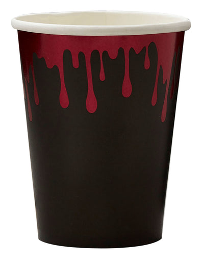 Gobelets en carton ensanglantés pour Halloween noir et rouge