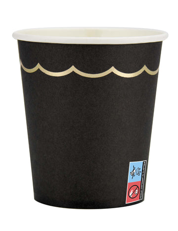 8 gobelets en carton noirs et dorés festonnés 200 ml élégants