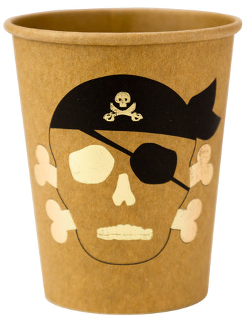 8 piratskih skodelic iz kraft papirja z zlatim robom, 255 ml, dizajn lobanje in prekrižanih kosti