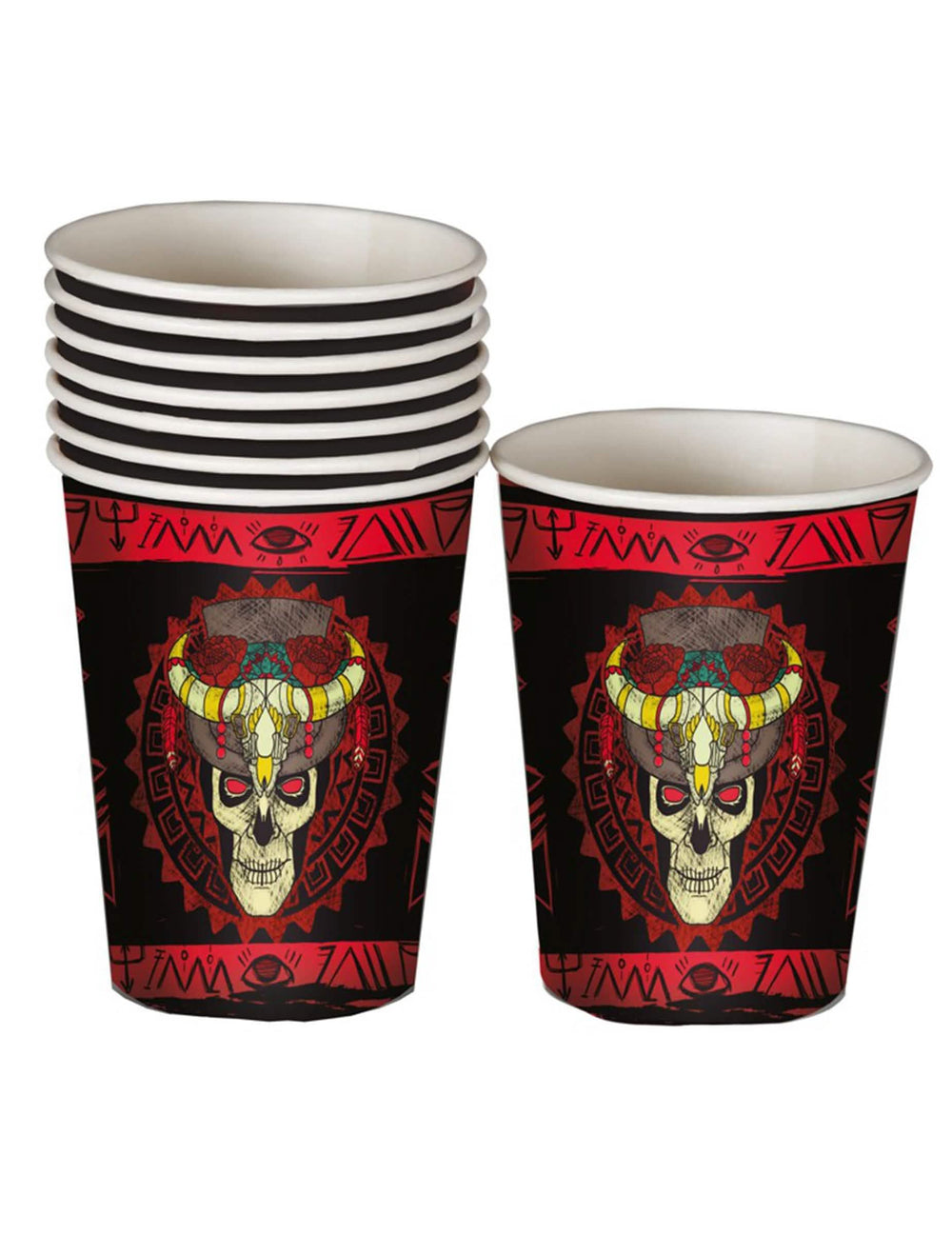 Kartonski kozarci Vaudoo črna in rdeča z motivom lobanje