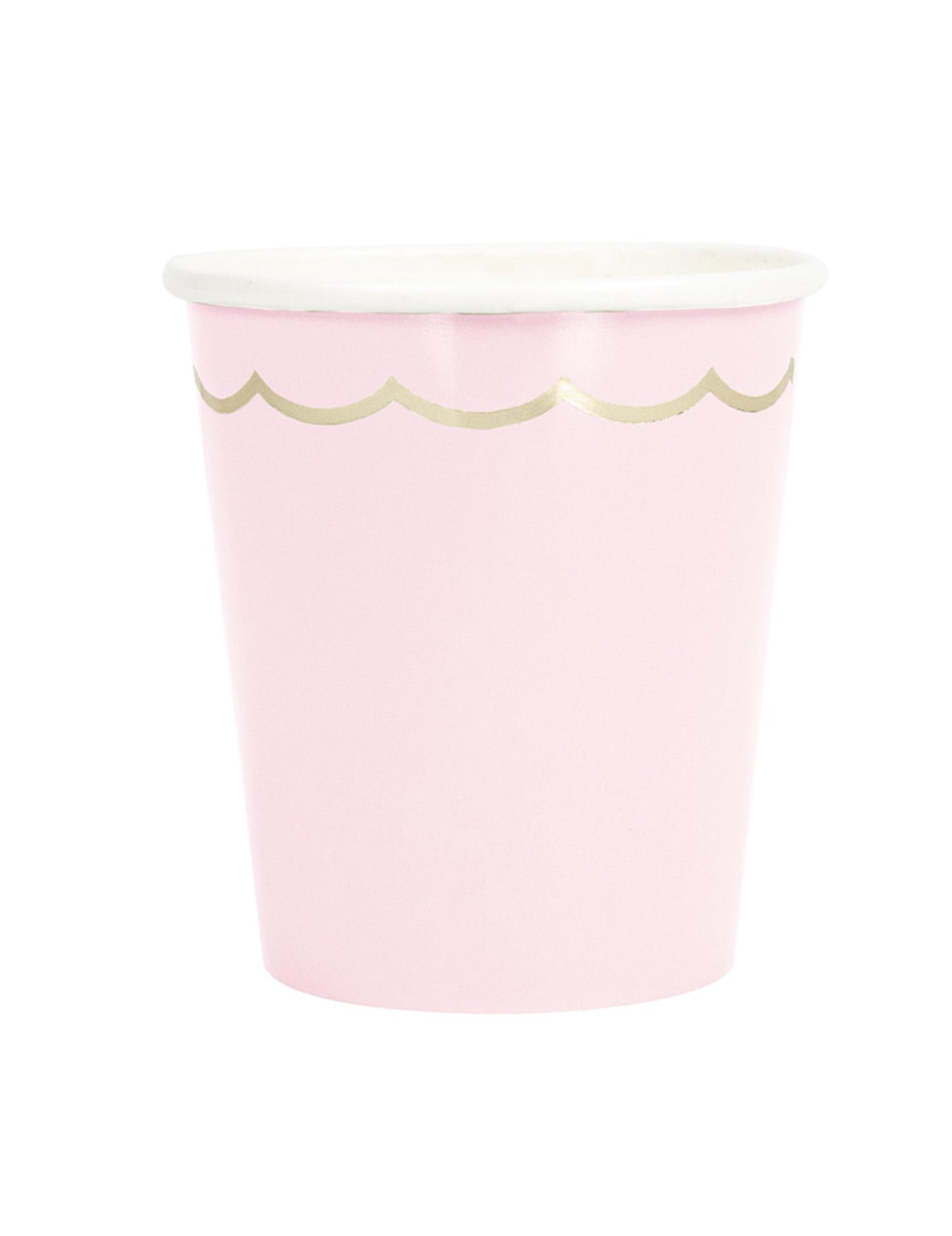 Gobelets festonnés en carton pour fête rose pastel et or