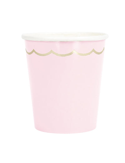 Gobelets festonnés en carton pour fête rose pastel et or