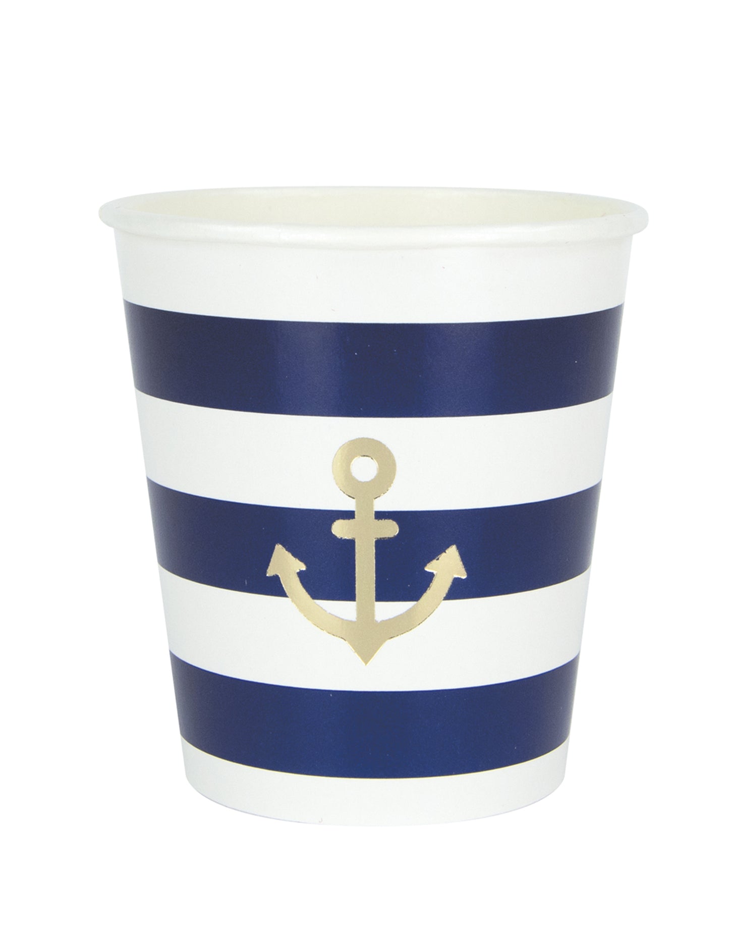 8 kartonskih kozarčkov z nazobčanim vzorcem, 200 ml, z navtičnim črtastim vzorcem in zlatim sidrom