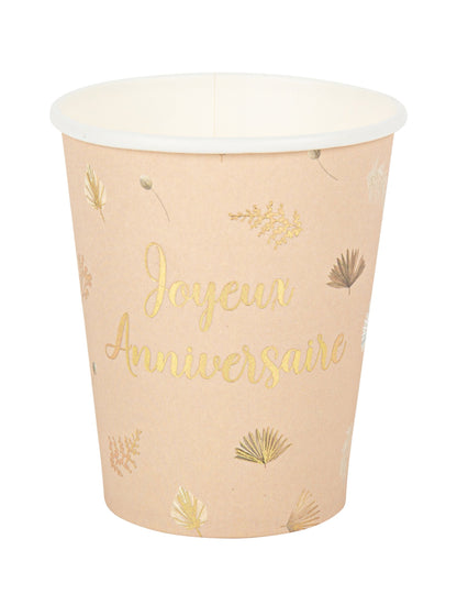 8 kozarcev za rojstni dan boho blush in zlati, 255 ml, iz kartona 