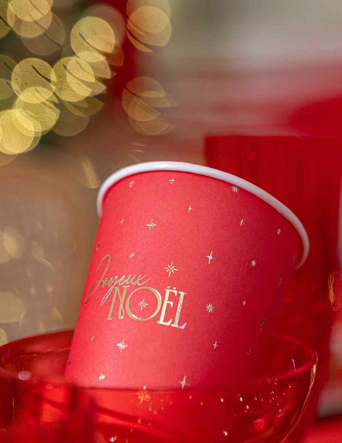 8 gobelets Joyeux Noël L'Intemporel rouge et or 25,5 cl