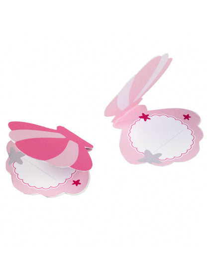 8 rožnatih papirnatih kartic z morsko deklico in školjkami