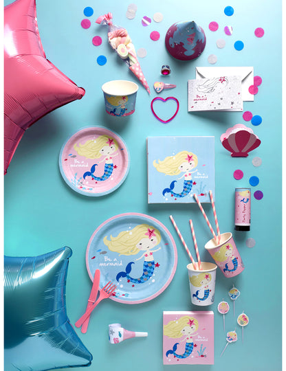 8 rožnatih papirnatih kartic z morsko deklico in školjkami