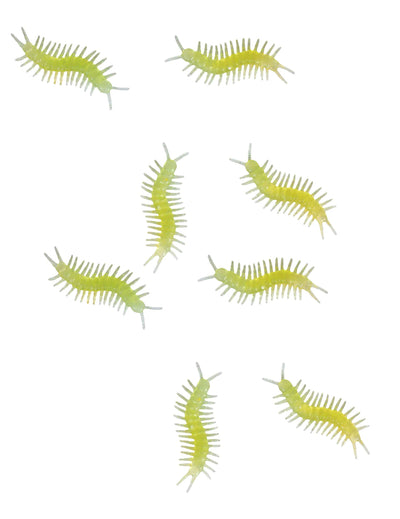 8 mille-pattes phosphorescents pour décoration jaune fluo