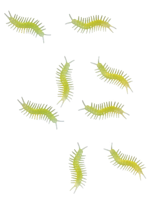 8 mille-pattes phosphorescents pour décoration jaune fluo