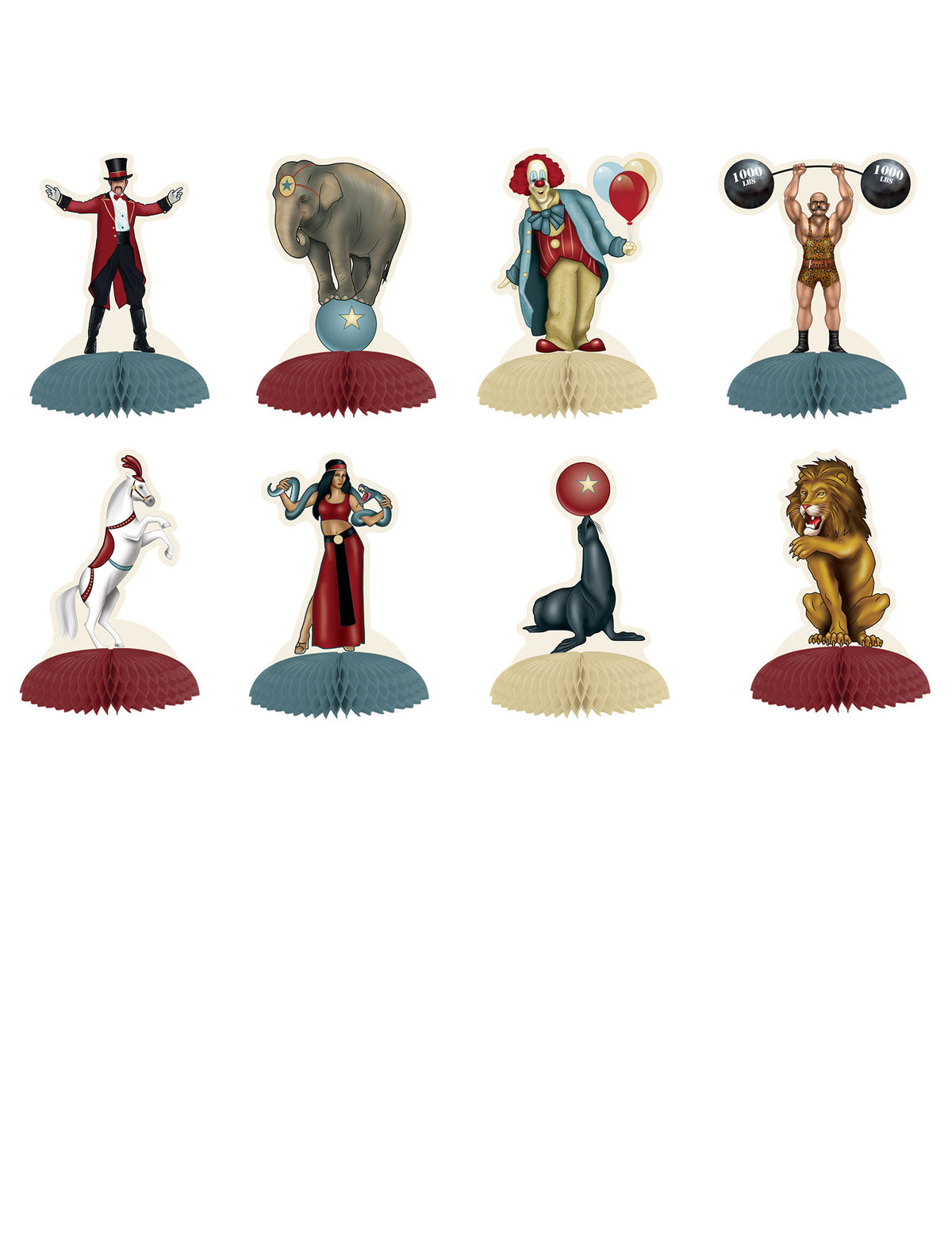 8 Minis centres de table Cirque Vintage multicolores