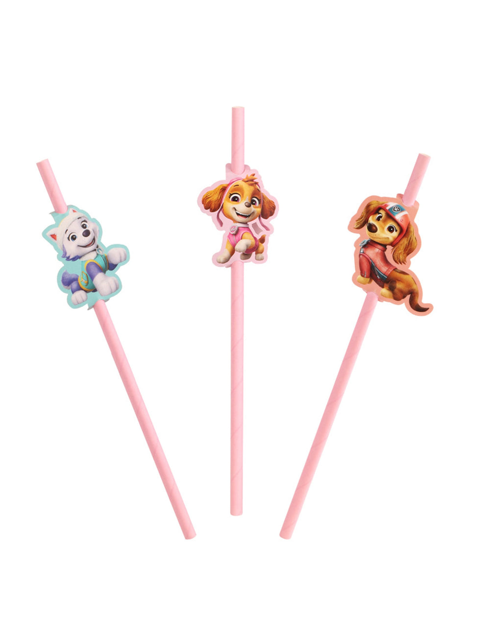 Pailles en papier Pat'Patrouille pour enfant roses avec médaillons