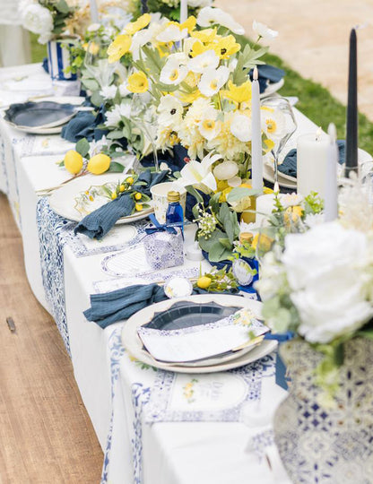 8 majhnih kartonskih krožnikov v kraljevsko modri, beli in zlati barvi, 18 cm, mediteranski vzorec