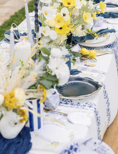 8 majhnih kartonskih krožnikov v kraljevsko modri, beli in zlati barvi, 18 cm, mediteranski vzorec