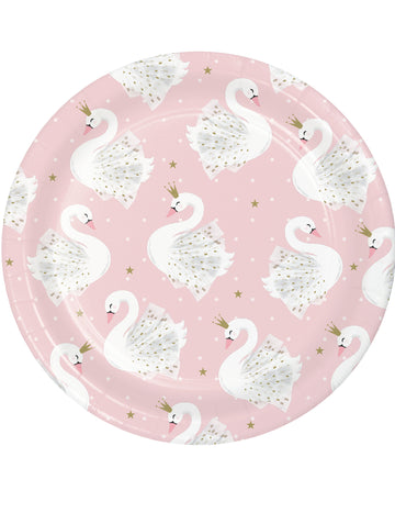 Assiettes en carton cygne royal pour anniversaire rose