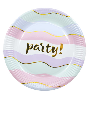 8 majhnih elegantnih pastelnih papirnatih krožnikov za zabave 20 cm zlati valovi