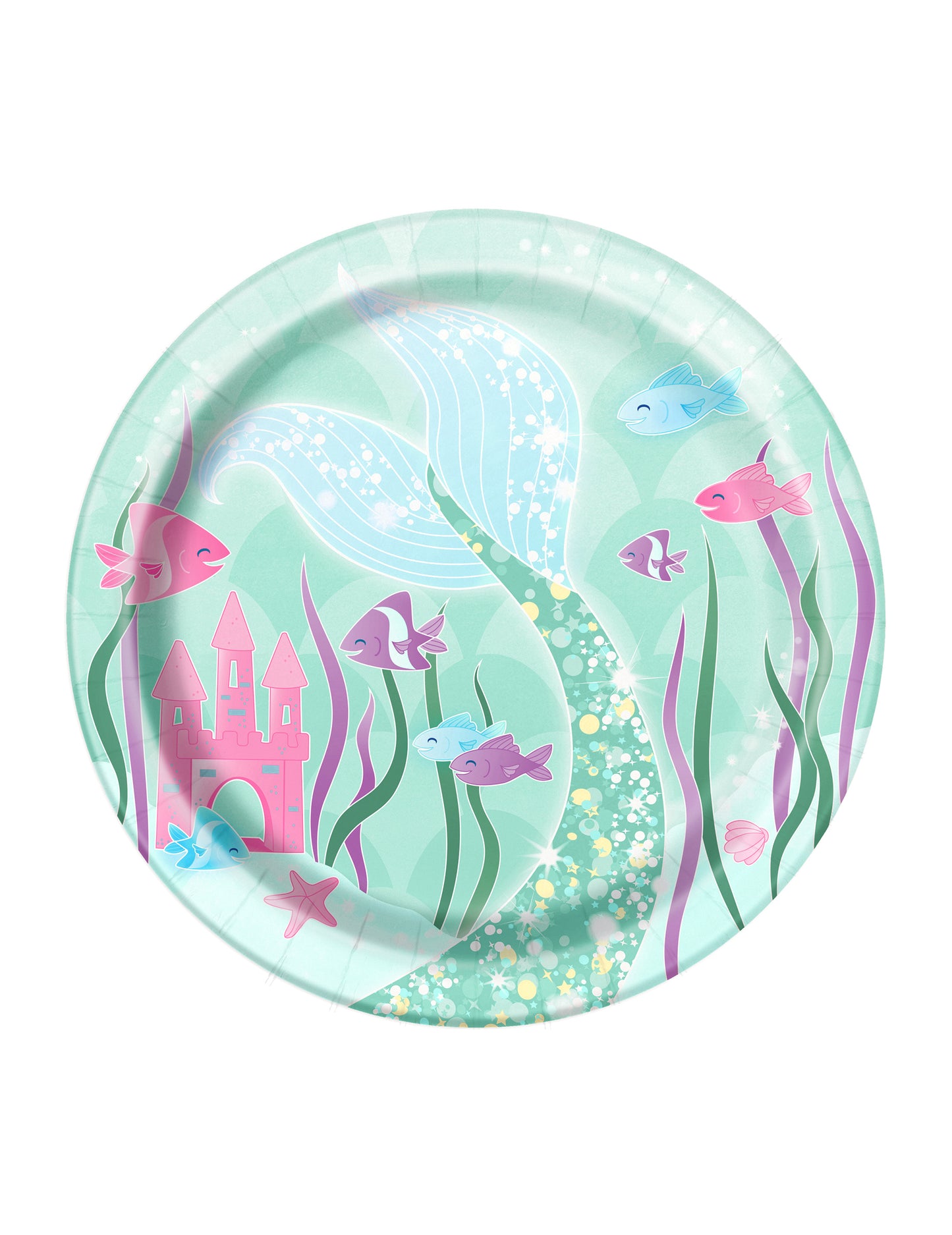 Assiettes en carton jolie sirène pour enfant bleu turquoise avec décor marin