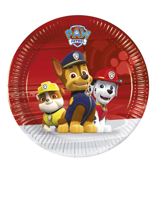 Assiettes en carton Pat' Patrouille prêt pour l'action pour enfant rouges avec Chase Marcus et Ruben