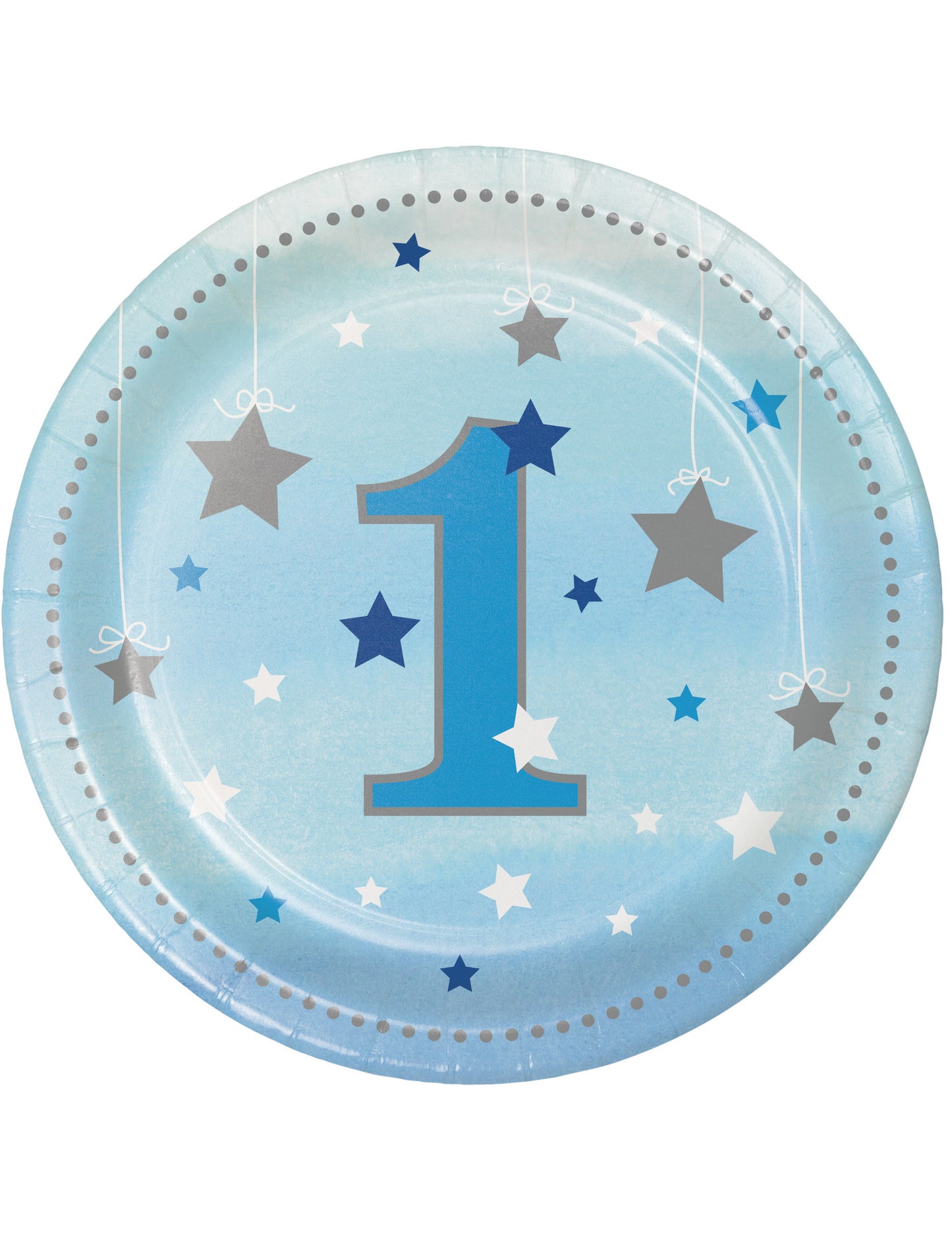 Petites assiettes en carton premier anniversaire One Little Star pour enfant bleues avec étoiles