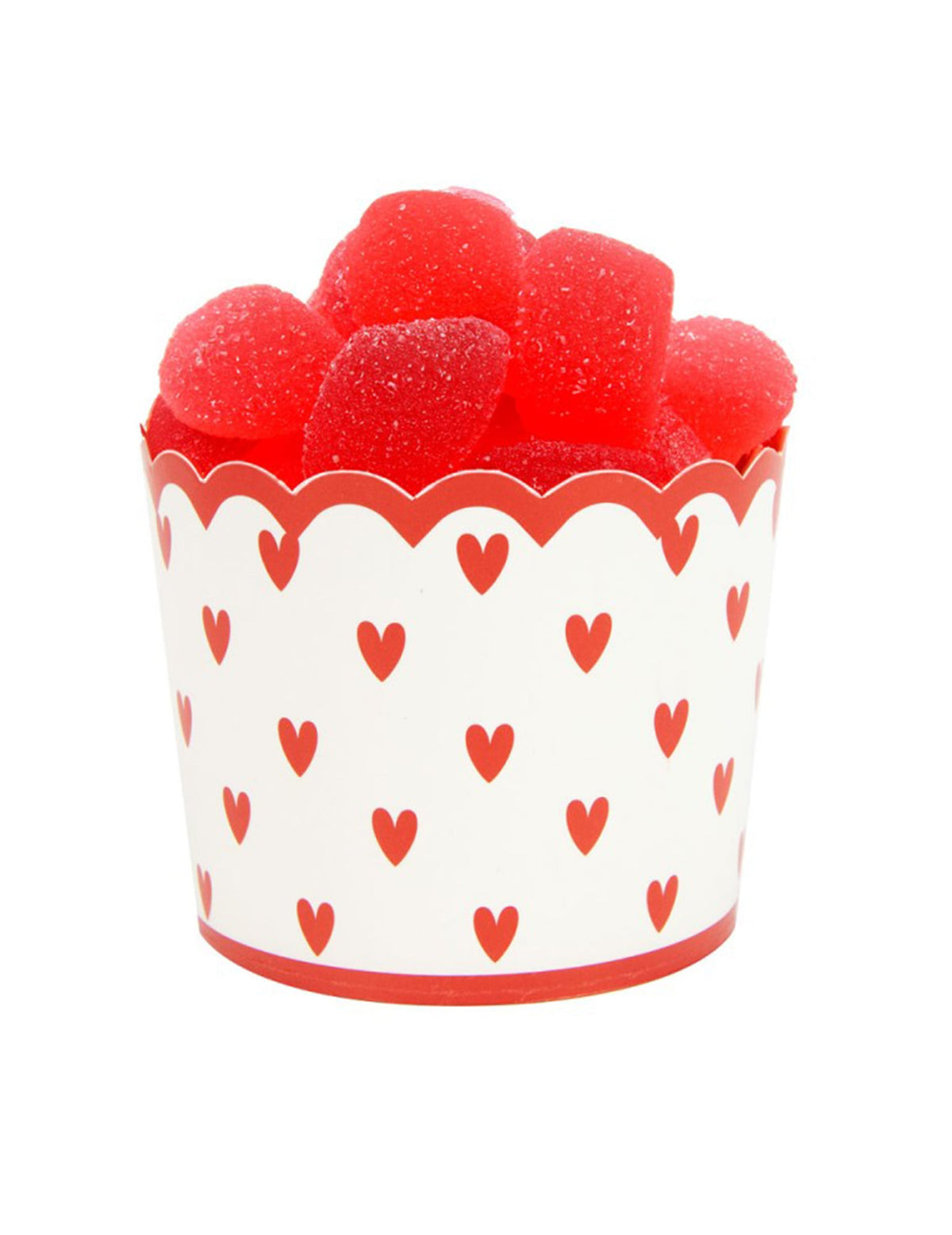 Vue d'un pot rempli de bonbons du petits pots en carton petits cœurs