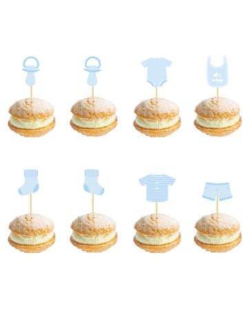 8 modrih lesenih trzalic 10 cm za otroško zabavo