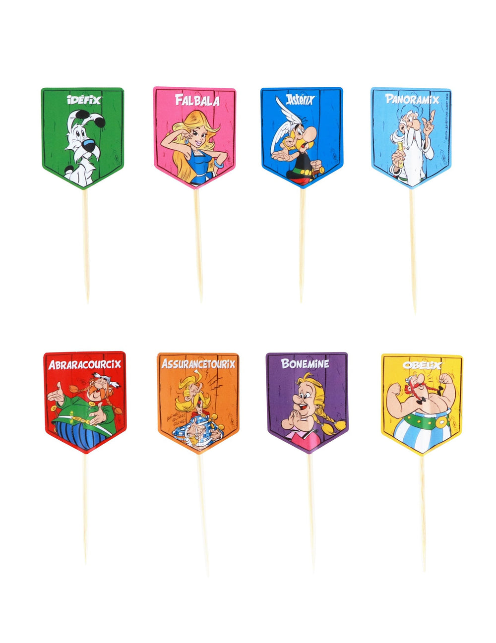 Pics à cupcakes Astérix multicolores avec 8 personnages différents