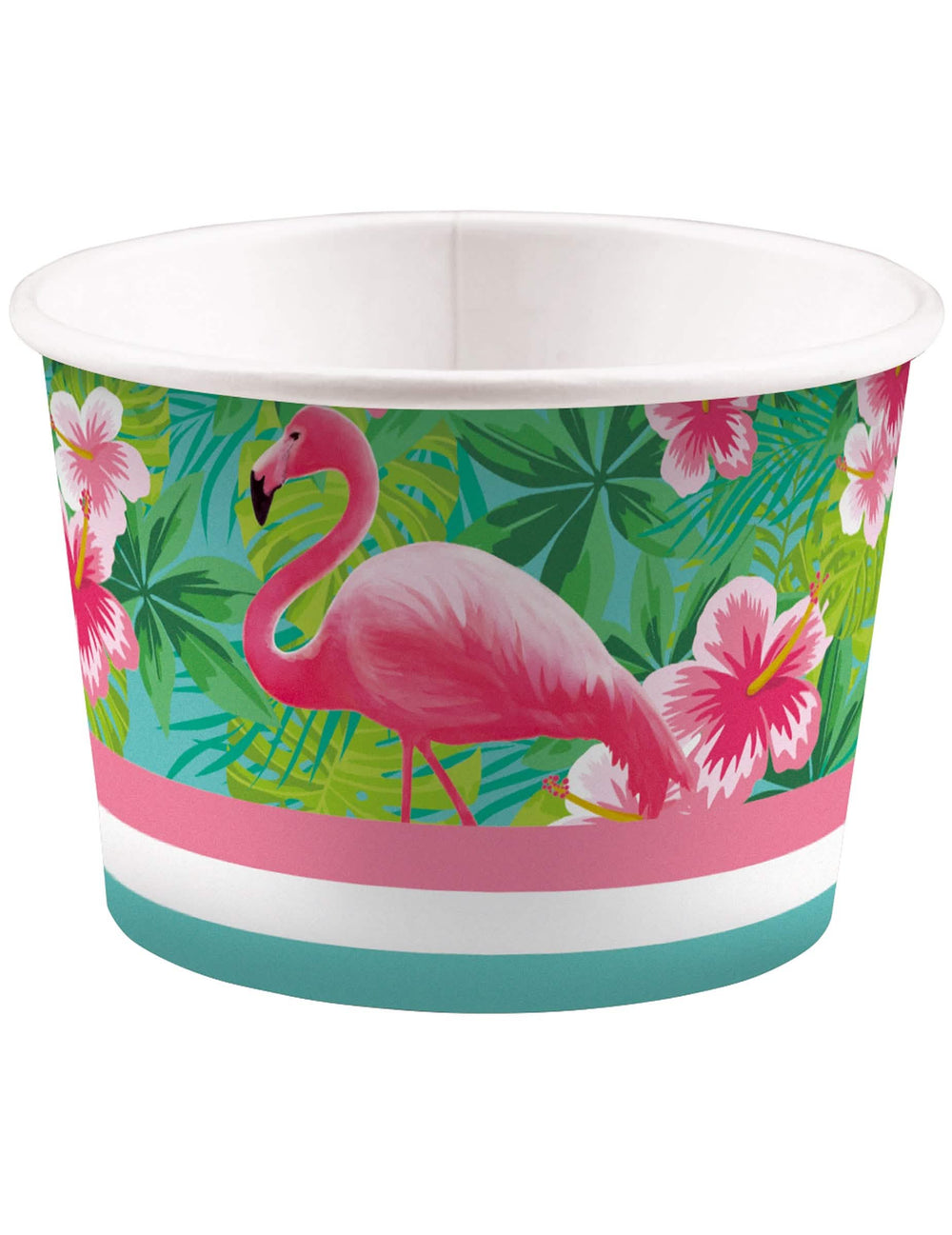 Kartonski lonček za sladoled Flamingo Paradise, pisan, z odtisom plamenca in tropskimi rožami