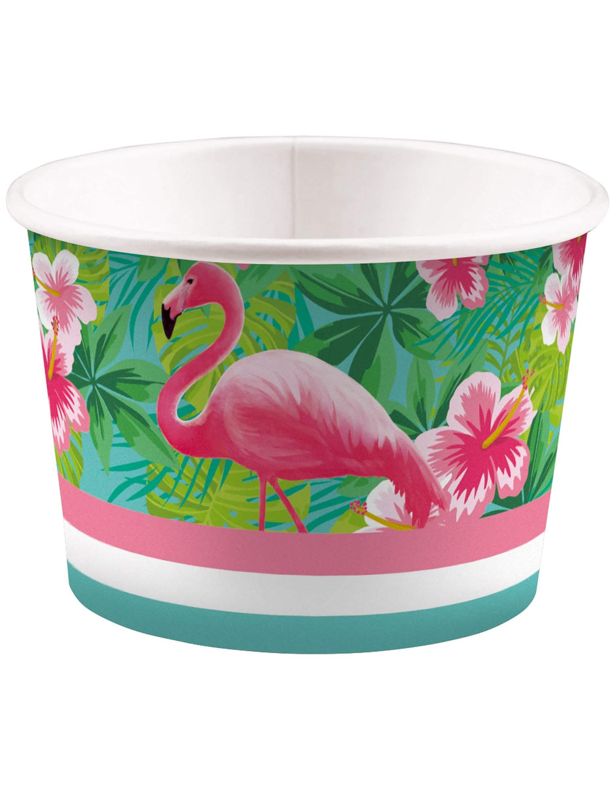Kartonski lonček za sladoled Flamingo Paradise, pisan, z odtisom plamenca in tropskimi rožami