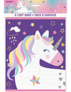 Sacs à cadeaux licorne pour enfant violets avec motifs étoiles et crinière arc-en-ciel